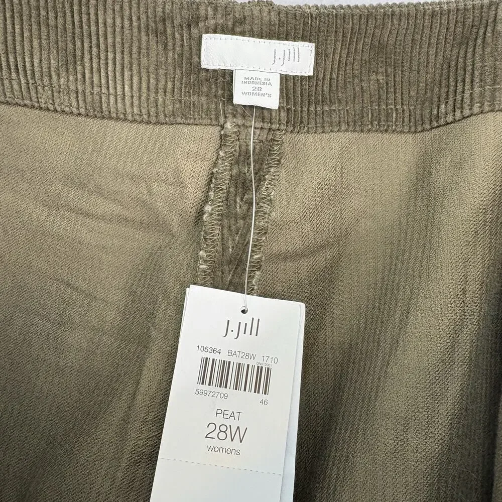 J Jill Women’s Plus Sz 28 Olive‎ Green Cropped Wide Leg Corduroy Pants NWT